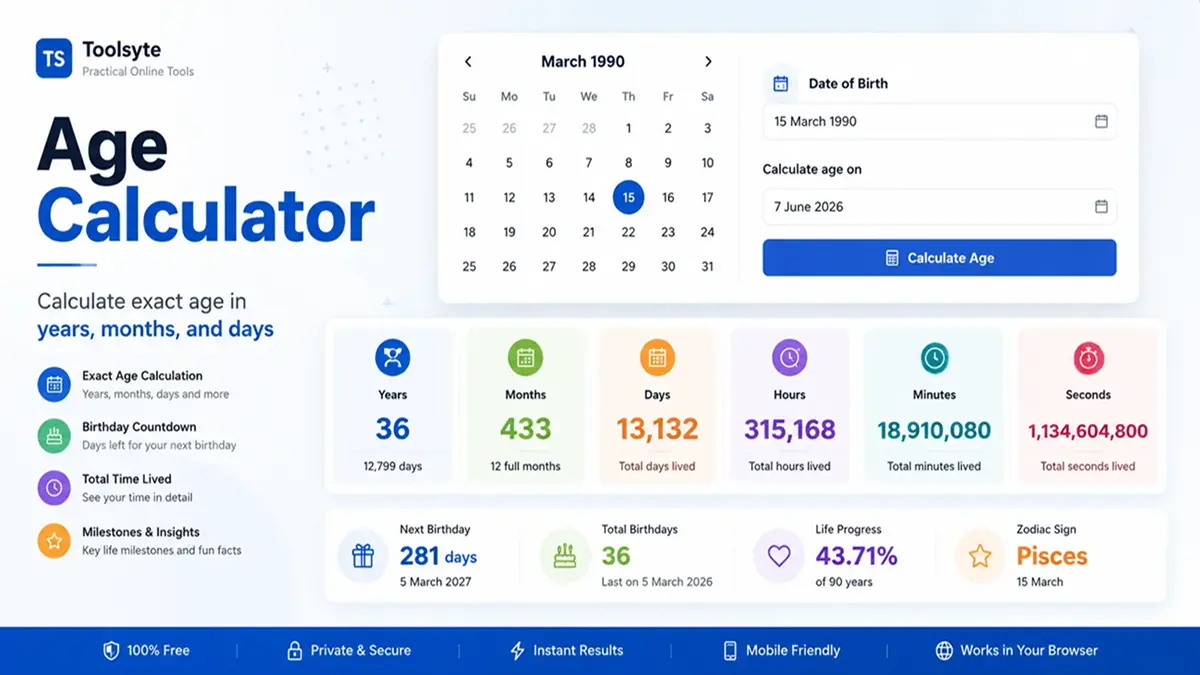 Toolsyte Age Calculator tool preview