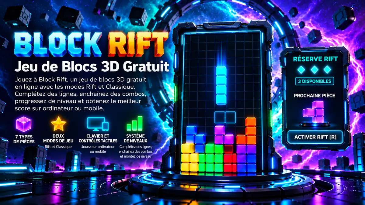 Block Rift, jeu de blocs 3D avec le plateau de jeu et la Réserve Rift.