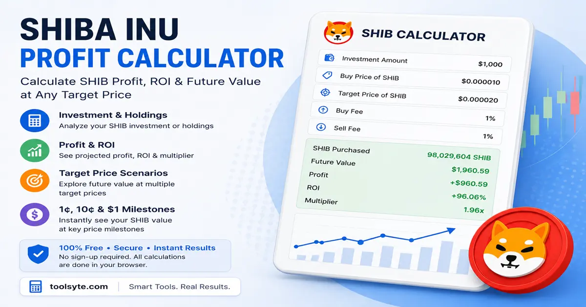 Shiba Inu Profit Calculator tool preview by Toolsyte