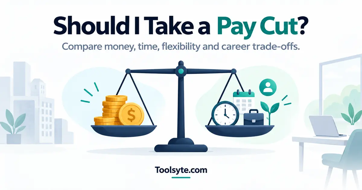 Should I Take a Pay Cut decision tool comparing money, time, flexibility and career trade-offs